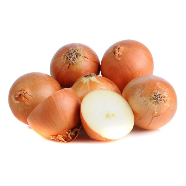 Closeup of a pile of yellow onions on a white surface with refle